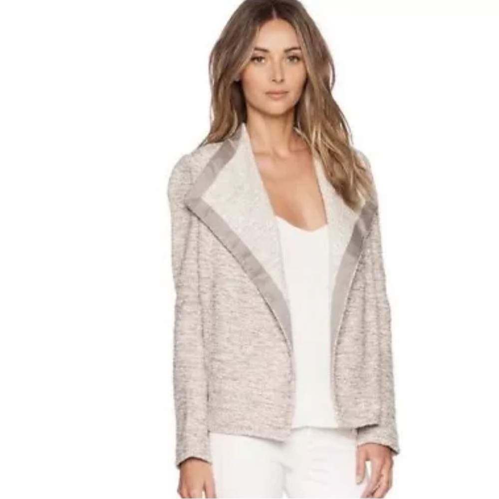 Vince Open Front Draped Tweed Knit Blazer Jacket in Sandbar